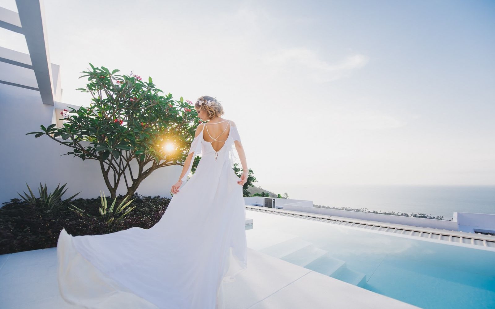 Real bride portrait at a sea-view wedding villa in Phuket